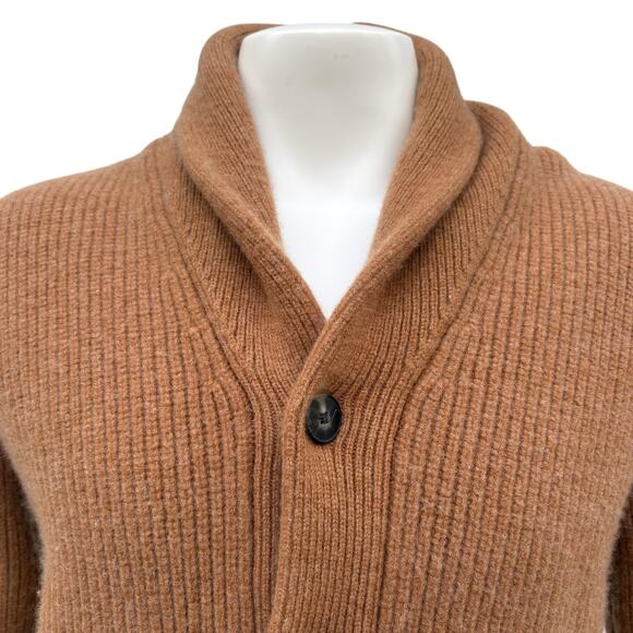 Everlane Shawl Cardigan Sweater Sz L 100% Wool Tan 5 Button Relaxed Grandpacore - Picture 2 of 11